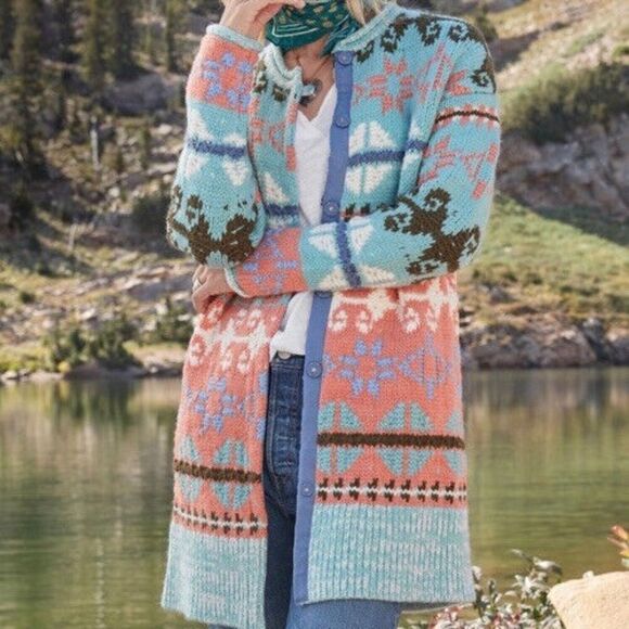 Sundance Faya Fair Isle Sweater Coat Longline Size Small Nordic - Picture 1 of 9